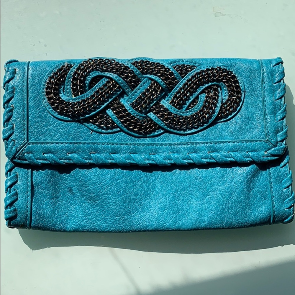 Vintage turquoise boho clutch with knot detail